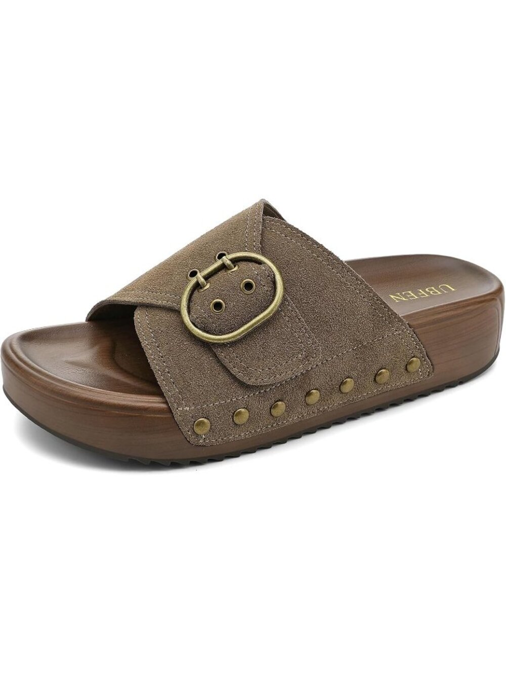 🆕 Women's Coffee Suede Platform Slide Sandals Buckle Studded Summer Shoes